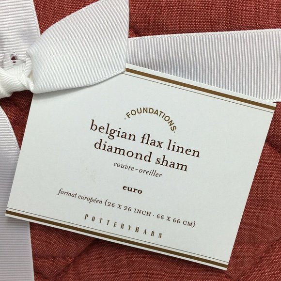 Pottery Barn Belgian Flax Linen Diamond Euro Sham In Brick Foundations 26" X 26" - Picture 3 of 12